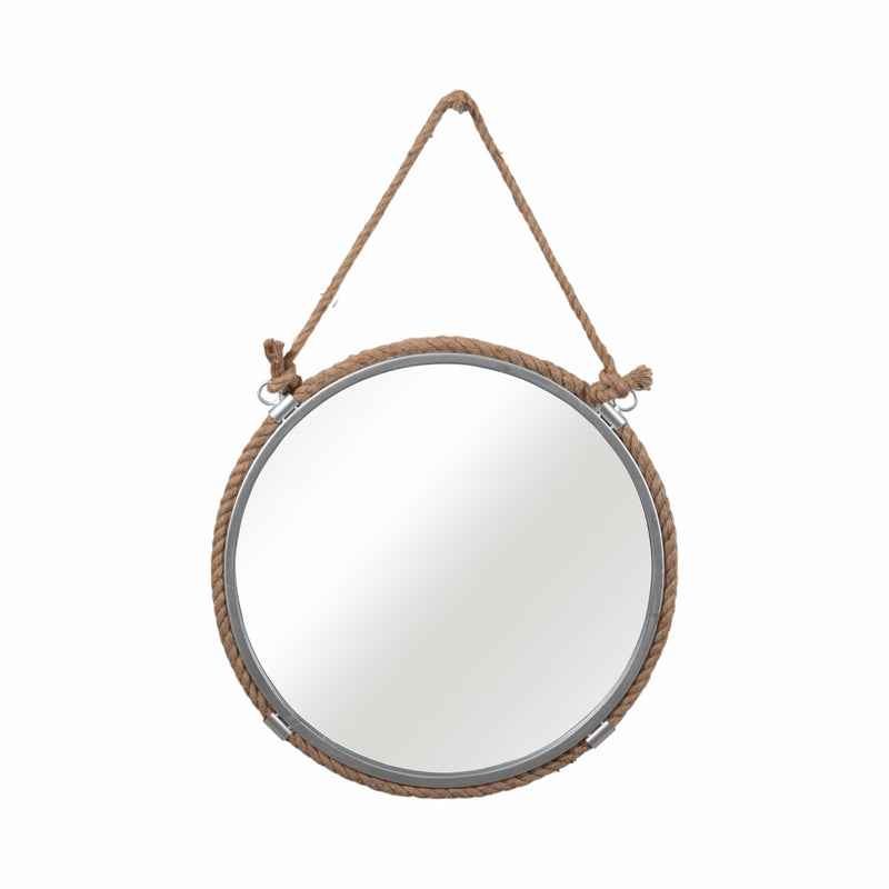 METAL 24" MIRROR WITH ROPE, SILVER/NATURAL