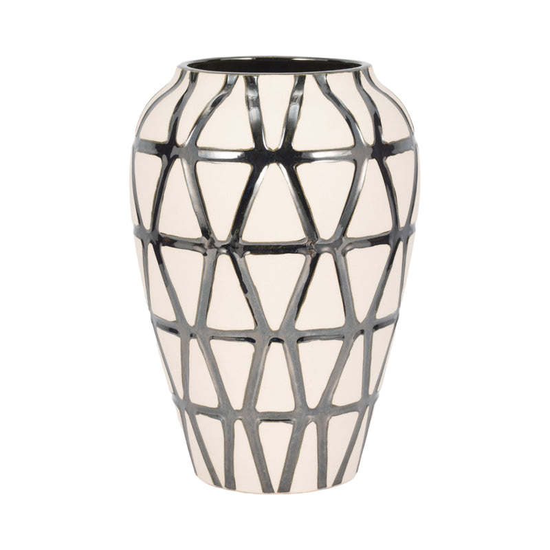 16" Fabiola Oversized Tribal Vase, Pewter