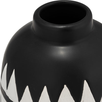 CER, 9"H TRIBAL FLOWER VASE, BLACK/WHITE