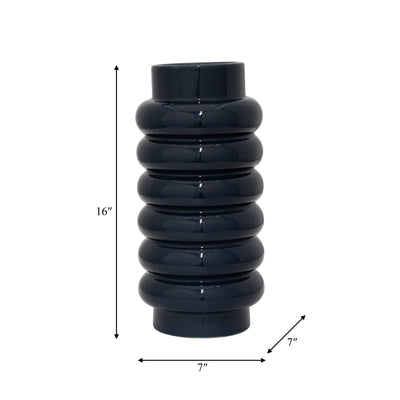 CER, 16" RIBBED VASE, NAVY