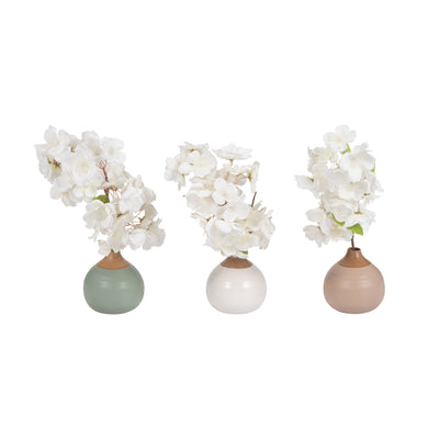 S/3 MATTE BUD VASES, CREME/DRK SAGE/COTTON WHITE