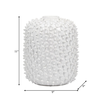 Stoneware, 11" Hand Made Dot Vase, White