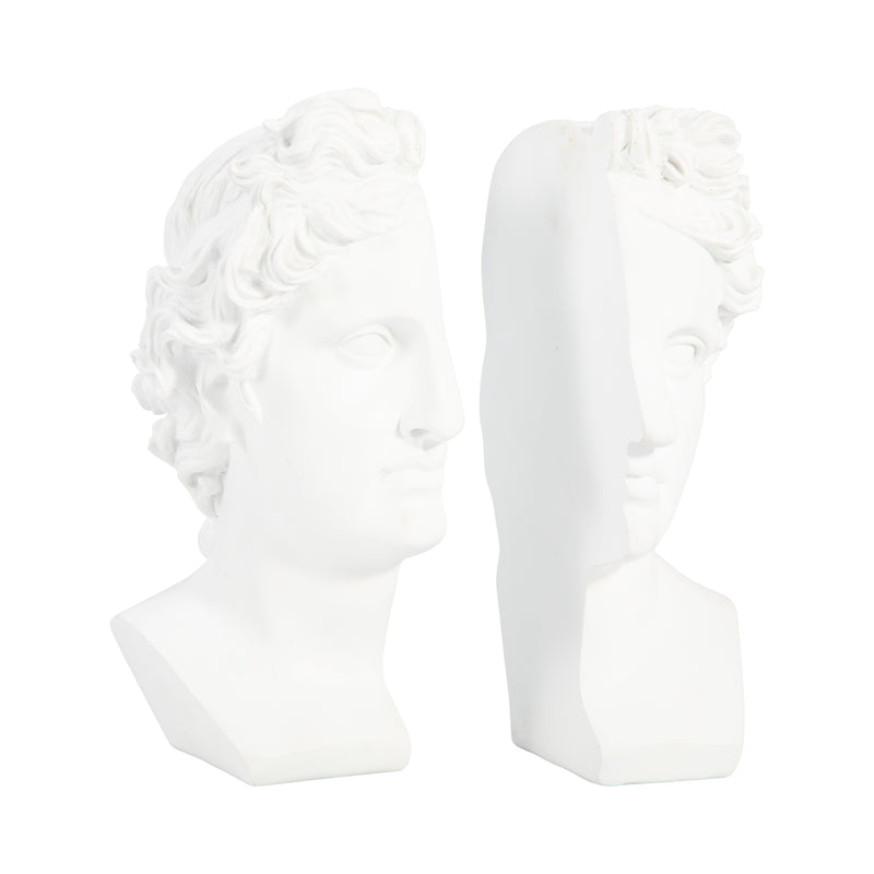 S/2 Resin, 9" Greek Goddess Bookends, White