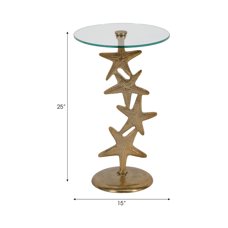 Metal/glass 15"d/25"h,gold Starfish Sidetable Kd