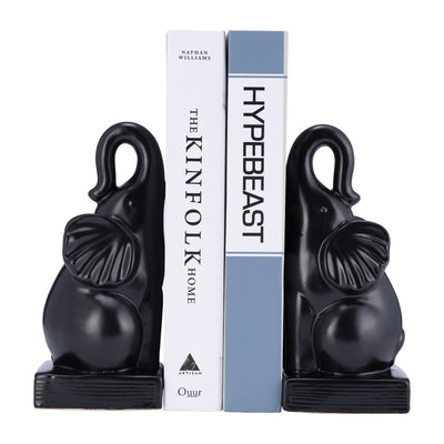 CER, S/2 8"H ELEPHANT BOOKENDS, BLACK