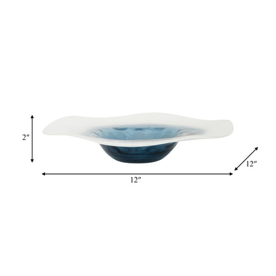 GLASS, 13" BLUE WATERS BOWL, BLUE/WHITE