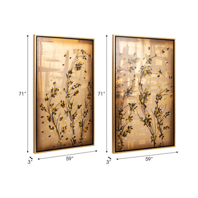 S/2 71x59 Hand Painted Wildflowers, Gold