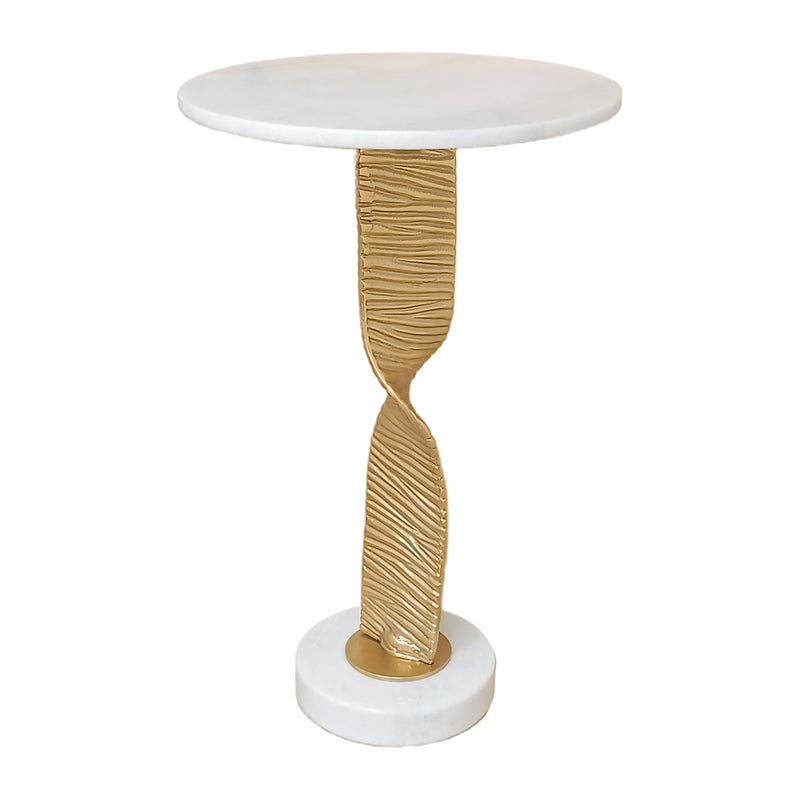 Metal, 24" Twisted Base Accent Table,white/gold Kd