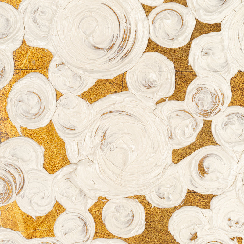 71X47, HAND PAINTED CLUSTERED CIRCLES, WHT/GOLD