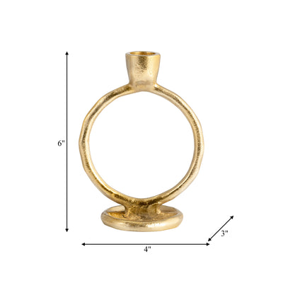 METAL, 6" ROUND RING TAPER CANDLEHOLDER, GOLD