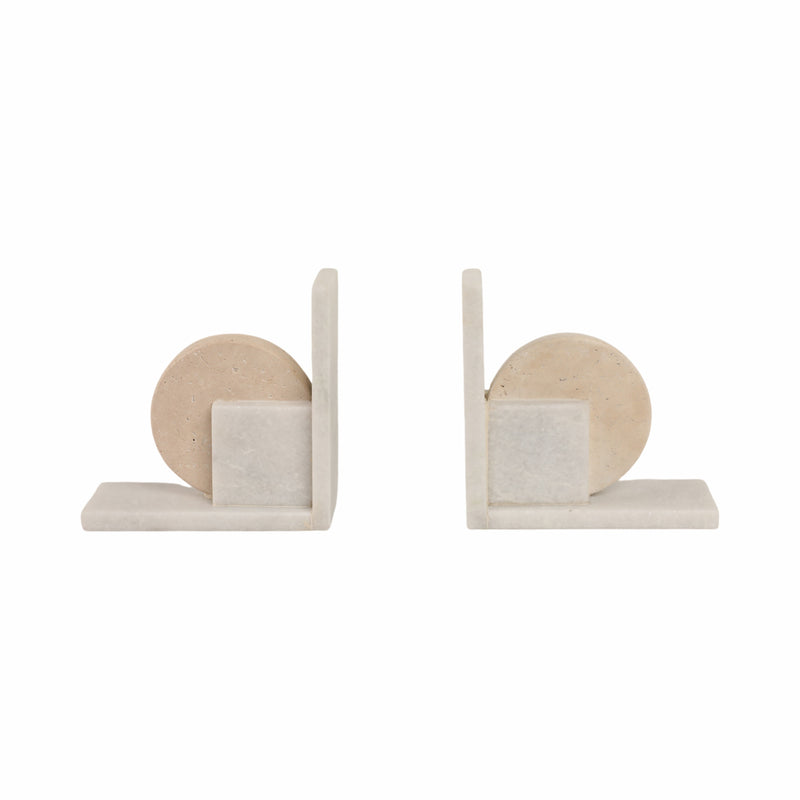 S/2 6" Geometric Travertine & Marble Bookends, Mul