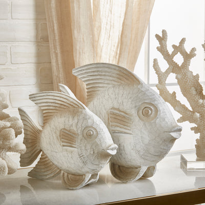 RESIN 10" FISH FIGURINE, WHITEWASH