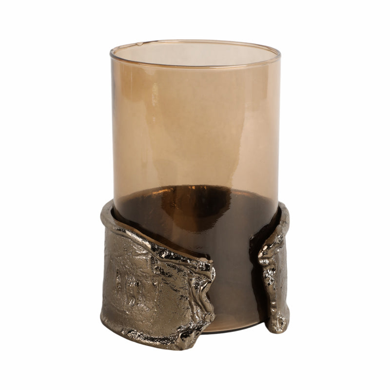 8" MAPUTO SM CANDLE HOLDER GLASS, BROWN