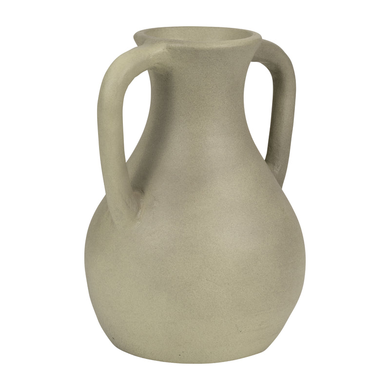 TERRACOTTA, 11" JUG VASE W/ HANDLES, SAGE GREEN