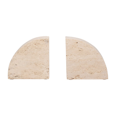 TRAVERTINE, S/2 5" HALF DOME BOOKENDS, TAN