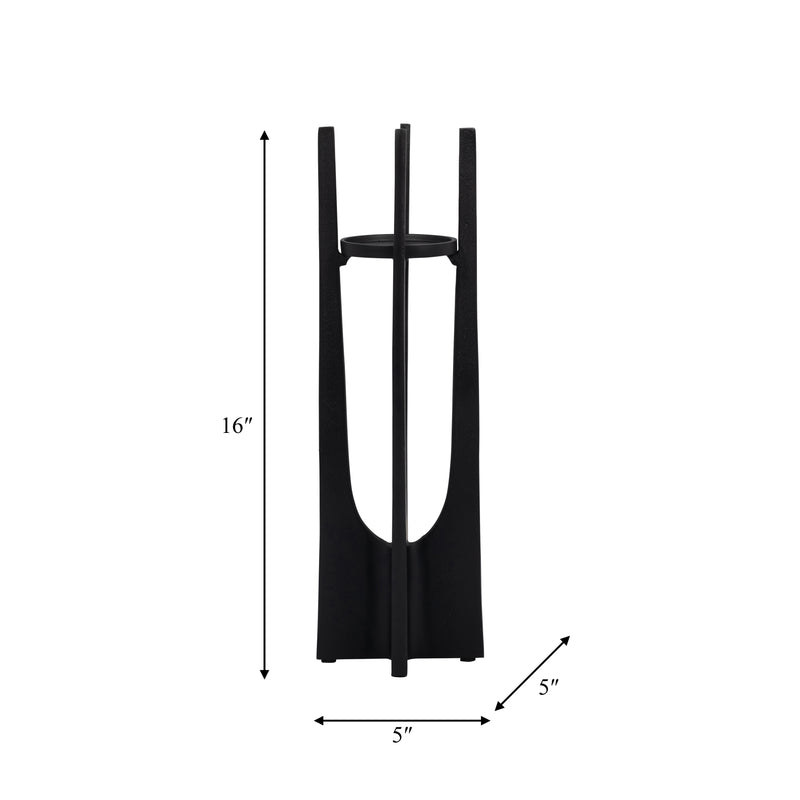 METAL, 16" PILLAR CANDLE HOLDER, BLACK