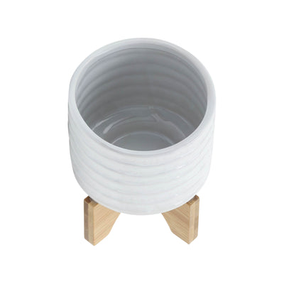 CERAMIC 5" PLANTER ON STAND, WHITE STRIPE