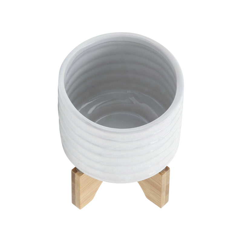 CERAMIC 5" PLANTER ON STAND, WHITE STRIPE