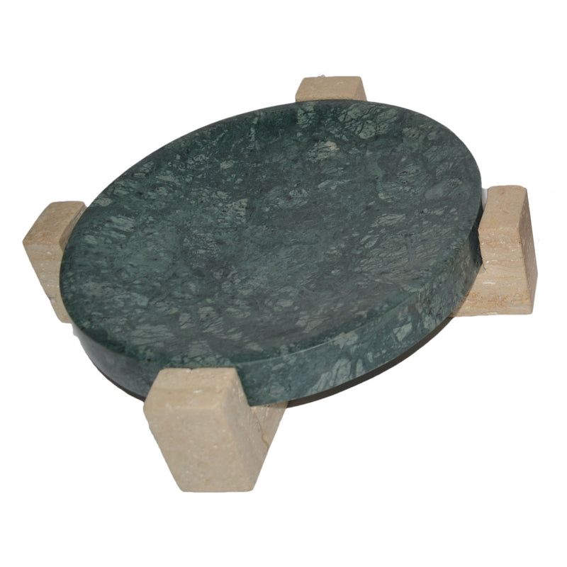 12" Archer Small Green Marble And Travertine Tray