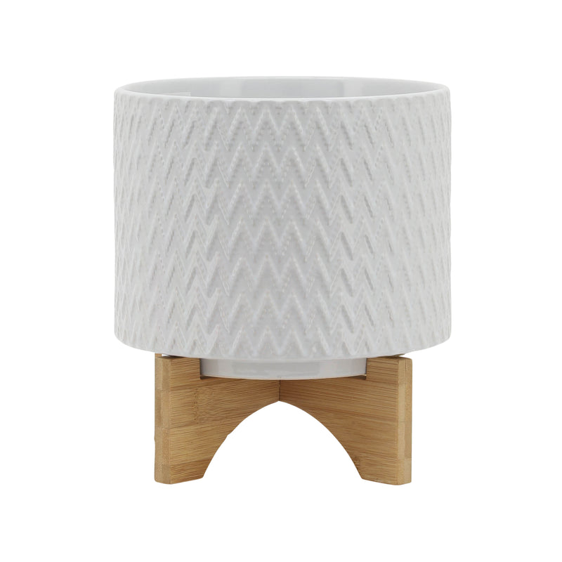 8" CHEVRON PLANTER W/ STAND, WHITE