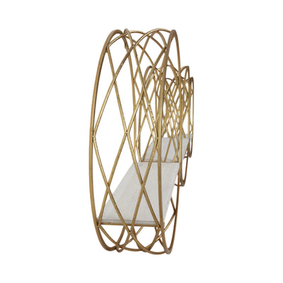 S/3 METAL ROUND WALL SHELVES,WHITE/GOLD