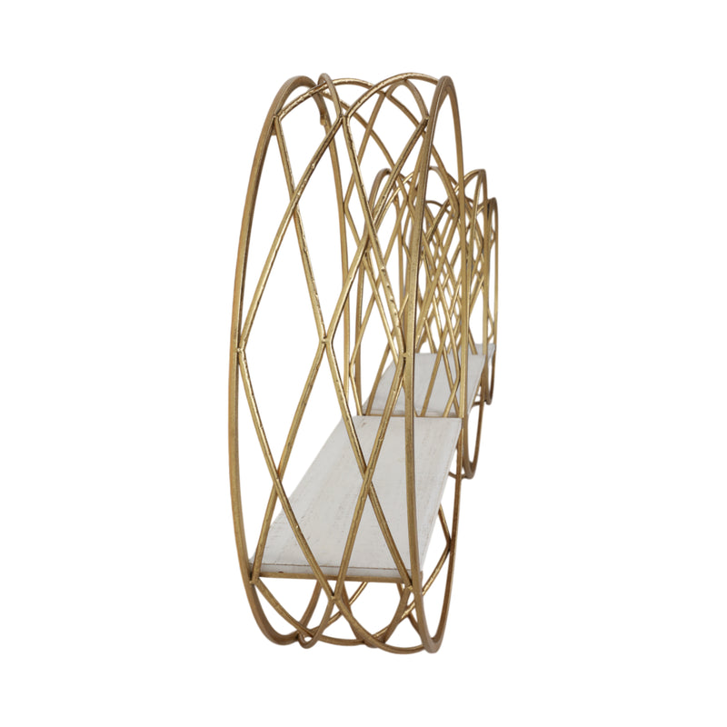 S/3 METAL ROUND WALL SHELVES,WHITE/GOLD