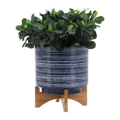 CERAMIC 10" PLANTER ON STAND, BLUE