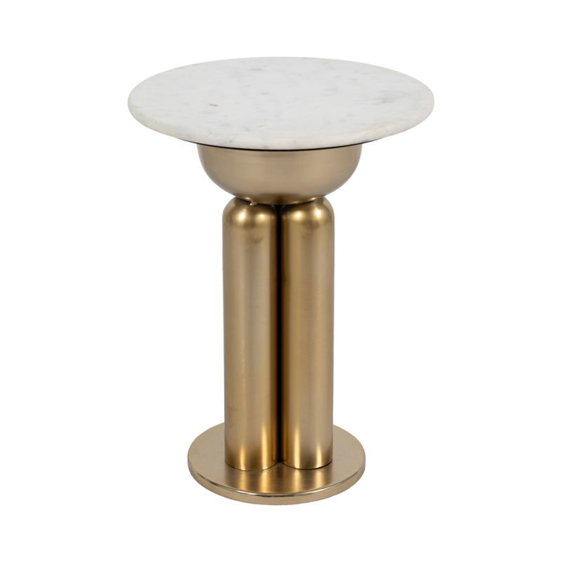 Metal, 22" Marble Top Side Table, Gold/white