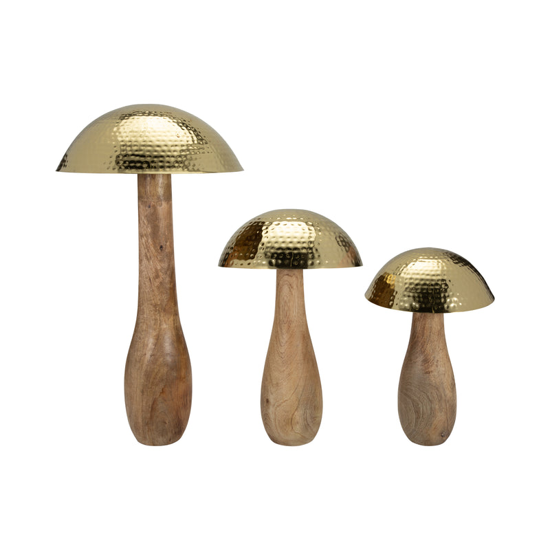 Metal, 28" Mushroom W/ Wood Base, Gold