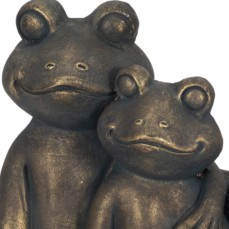 12" Cuddling Frogs On Bench, Bronze