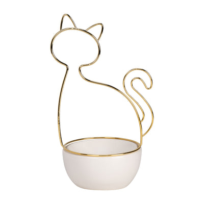 10"H CAT TRINKET TRAY, WHITE