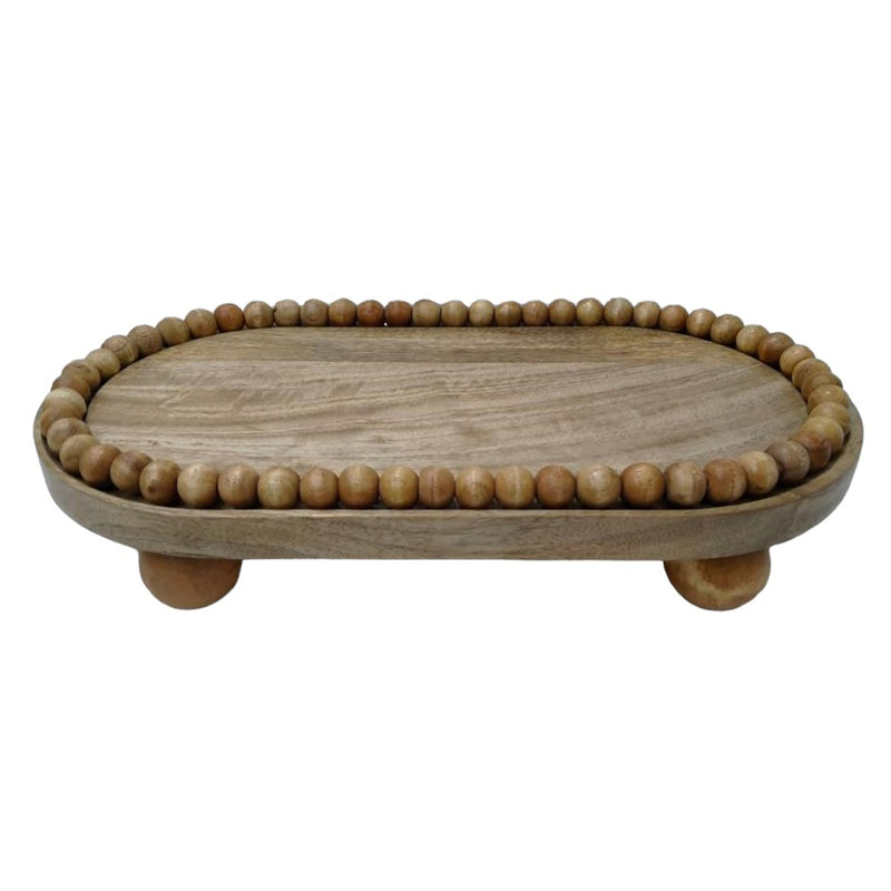 18" Beaded Oval Tray With Ball Feet, Nat