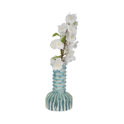 9" Coastal Ribbed Bud Vase Reactive Finish, Blue