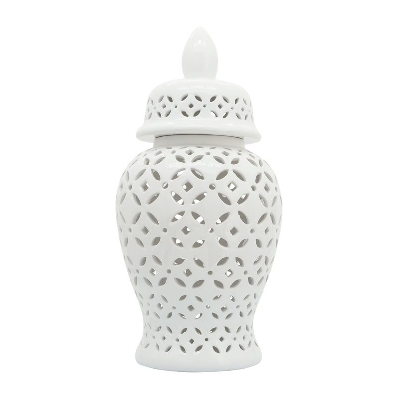 24" CUT-OUT DAISIES TEMPLE JAR, WHITE