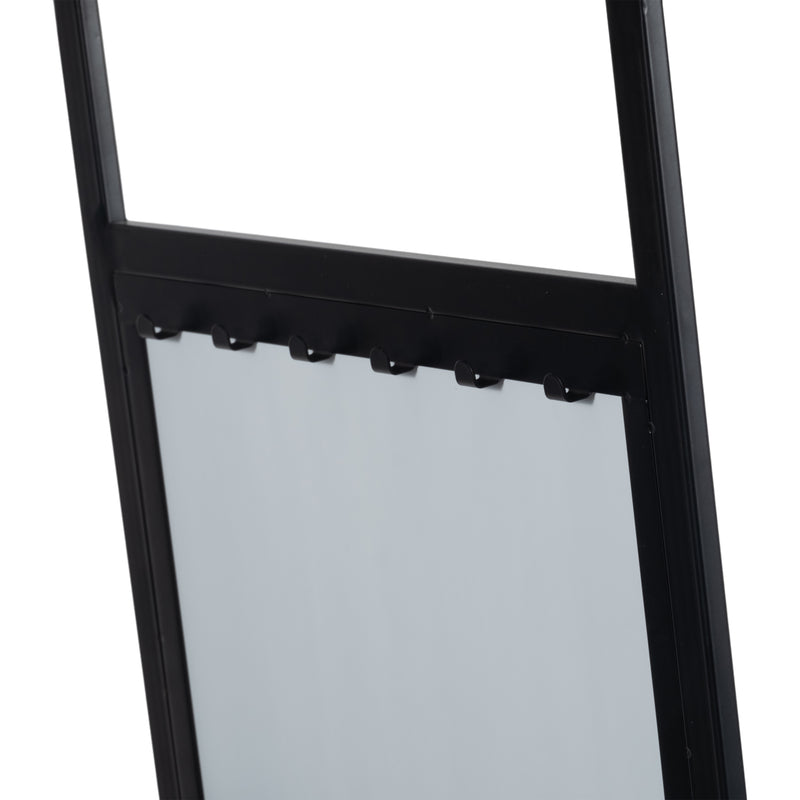 63" Standing Mirror W/ Hooks, Black