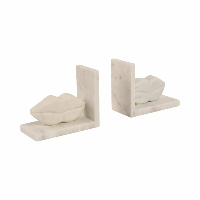 S/2 5" Lips Marble Bookends, White