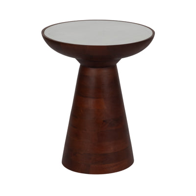 20" Wood Accent Table Marble Top, Walnut/white