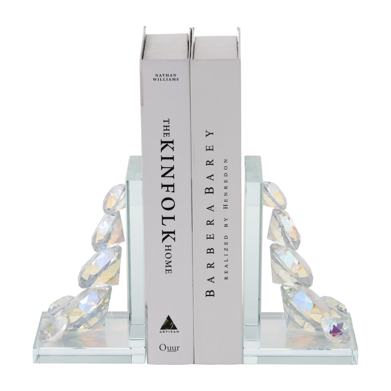 S/2 CRYSTAL DIAMOND BOOKENDS, RAINBOW