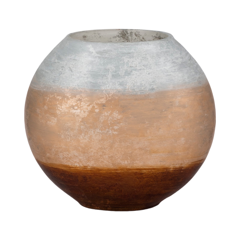 10" Gold Ombre Round Vase, White/gold