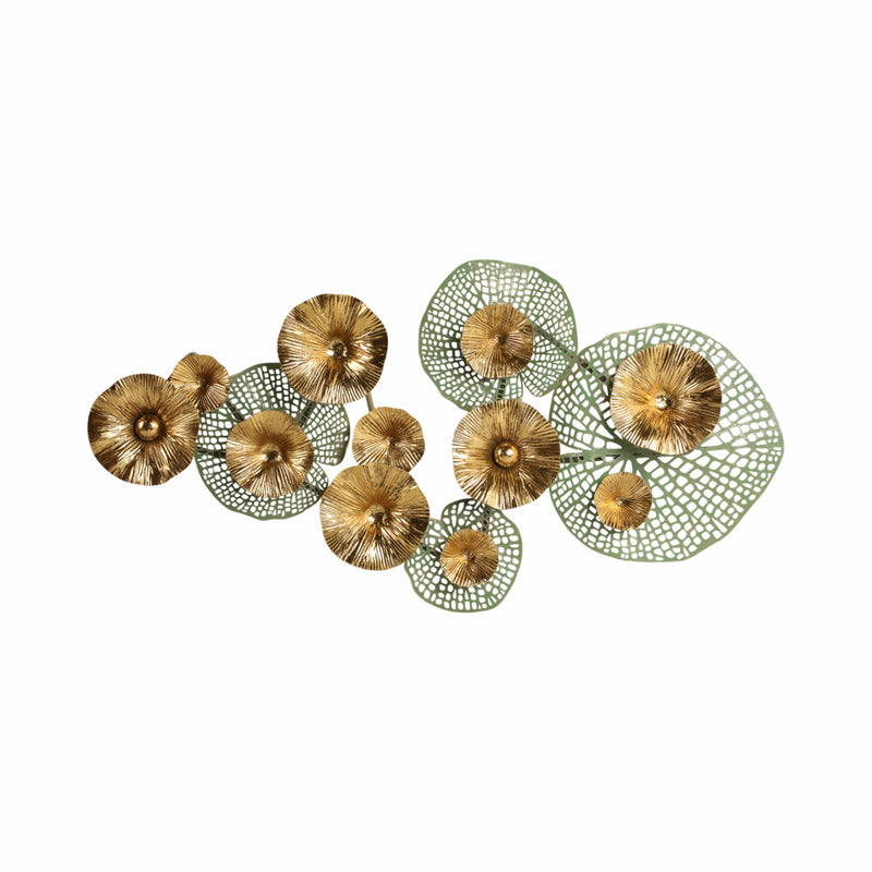 35" Pierced Lilypad Metal Wall D?cor, Seafoam/gold