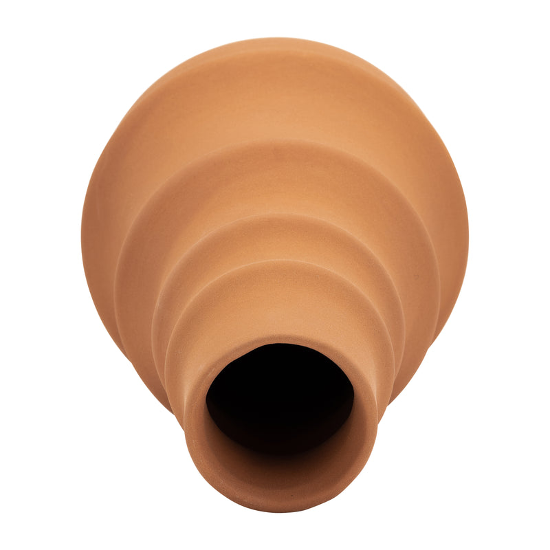 CER,11",RING PATTERN VASE,TERRACOTTA