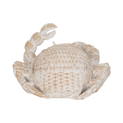 11" Resin Wicker Crab, White