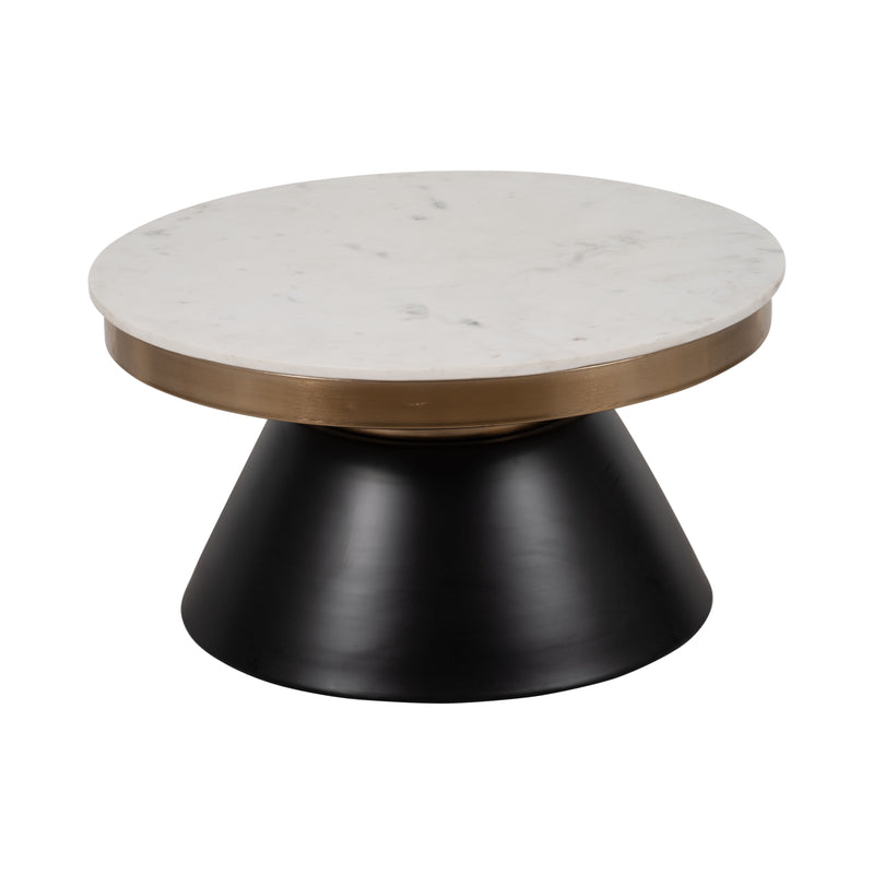 17" MARBLE TOP ROUND COFFEE TABLE, BLACK & GOLD