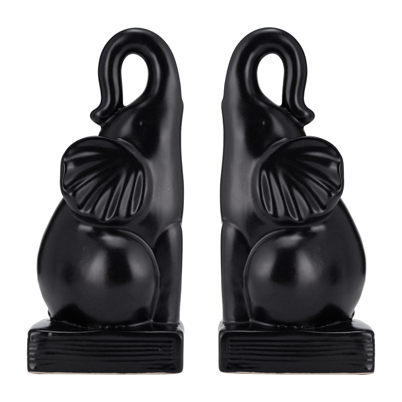 CER, S/2 8"H ELEPHANT BOOKENDS, BLACK