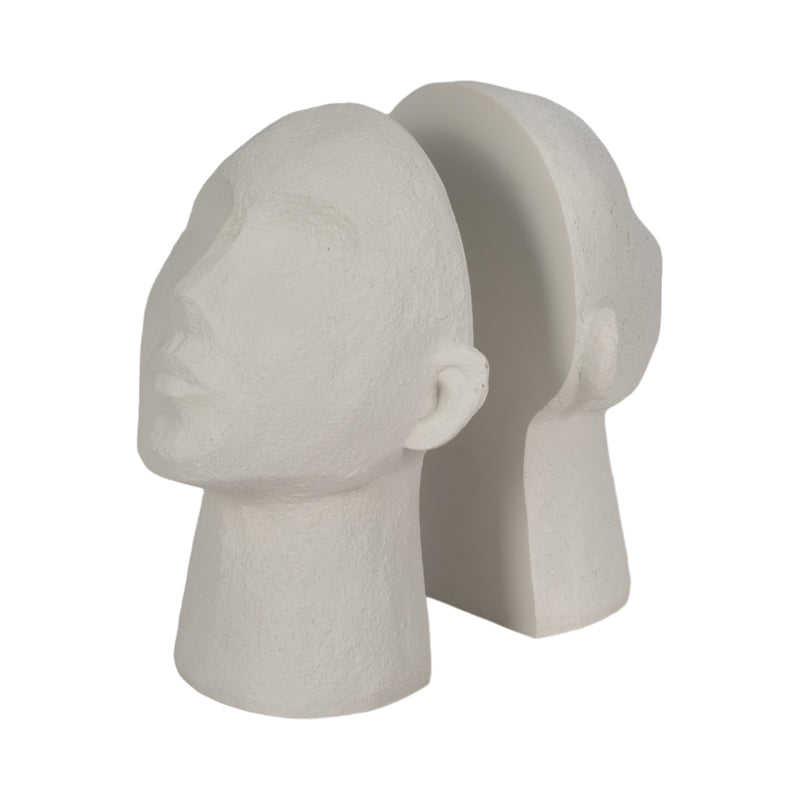 S/2 9" Textured Head Up Bookends, White