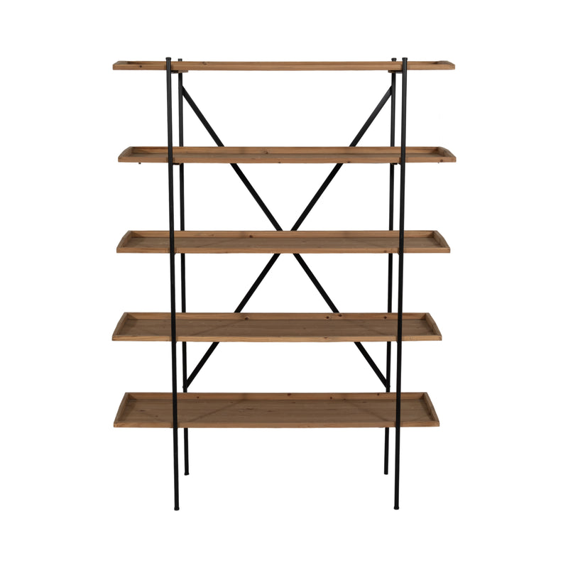 WOOD/METAL, 65"H 5-LAYERED SHELF, BROWN/BLACK KD