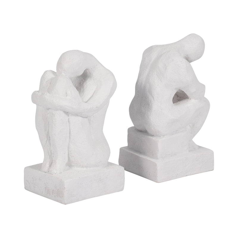 S/2 7" Thinking Man Bookends, White