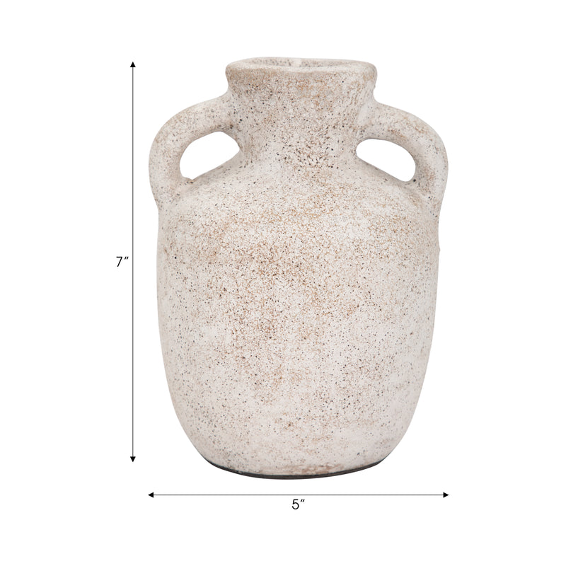 Terracotta, 7" Double Handle Vase, Ivory