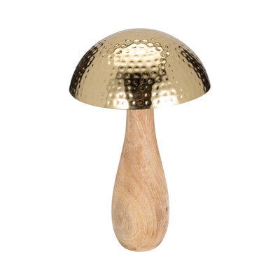 Metal, 20" Mushroom W/ Wood Base, Gold