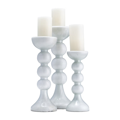 GLASS, 13"H, BUBBLY CANDLE HOLDER, WHT ENAM